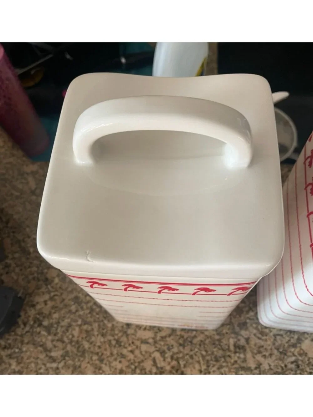In-N-Out Burger Ceramic Canister Set of 4 With Lids Red White Palm Tree Design